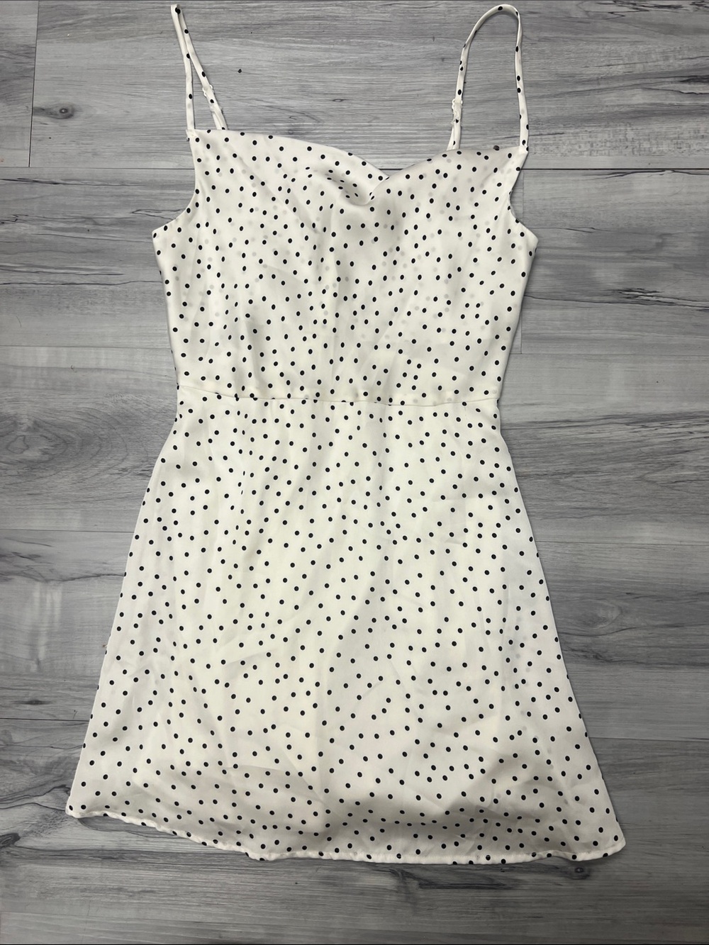 Rokoko White Polka Dot Satin Slip Mini Dress